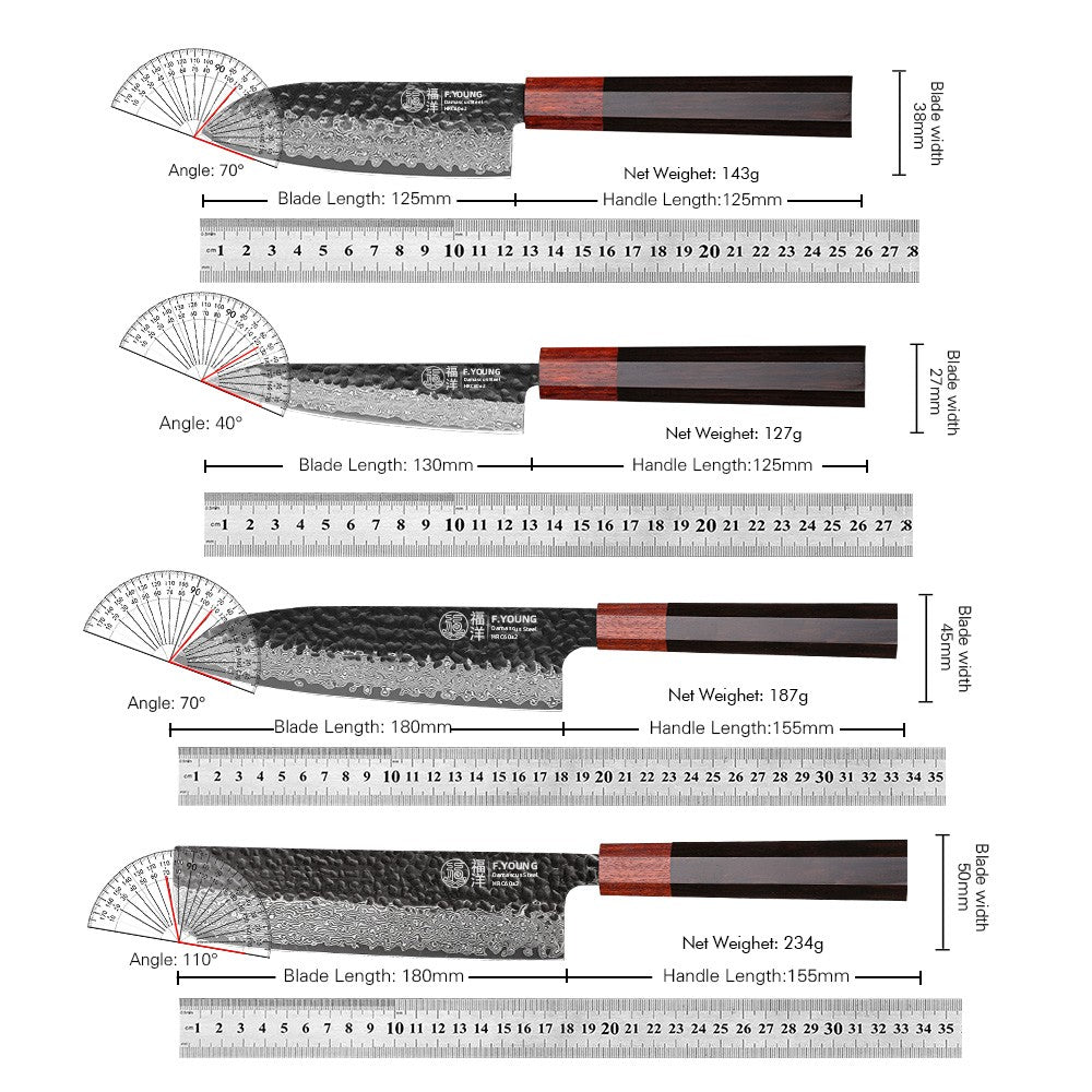 F.YOUNG Faca Japonesa de Chef Aço Damasco Profissional Facas de Cozinha Utilitário Sashimi Fatiar Carne Utensílios de Cozinha Forjados à Mão