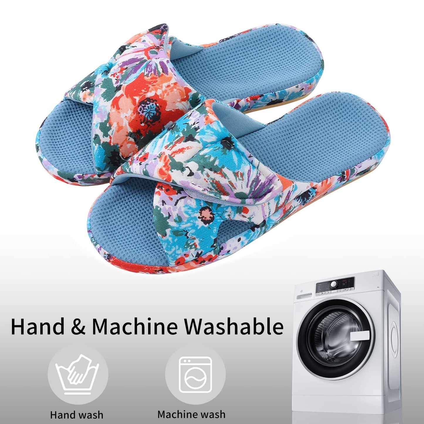 Comwarm Waffle Indoor Cotton Slippers For Women Open Toe Anti-Slip Home Slippers Four Seasons Flats Slippers with Arch Support