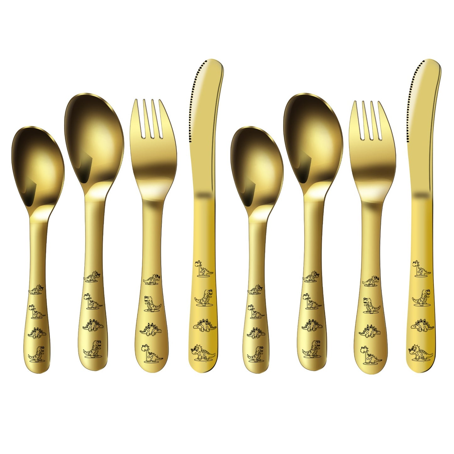 Conjunto de talheres de dinossauro 8 peças de aço inoxidável para crianças, garfo, colher e faca, talheres infantis, utensílios para bebês e crianças
