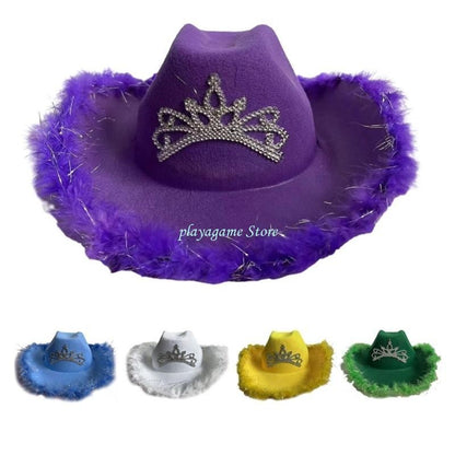 Y88A Furry Trims Western Hat Western Jazzs Party Hat Woman Cowgirls Hat Party