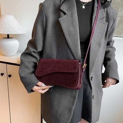 Solid Color Striped Flannel Women Crossbody Bag Quiet Luxury Designer Bag Fashionable Elegant PU Leather Shoulder Bags for Women