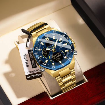 POEDAGAR Top Sport Men Clock LED Luminous Waterproof Week Date Man Watch Electronic Stainless Steel Fashion Quartz Men's Watches