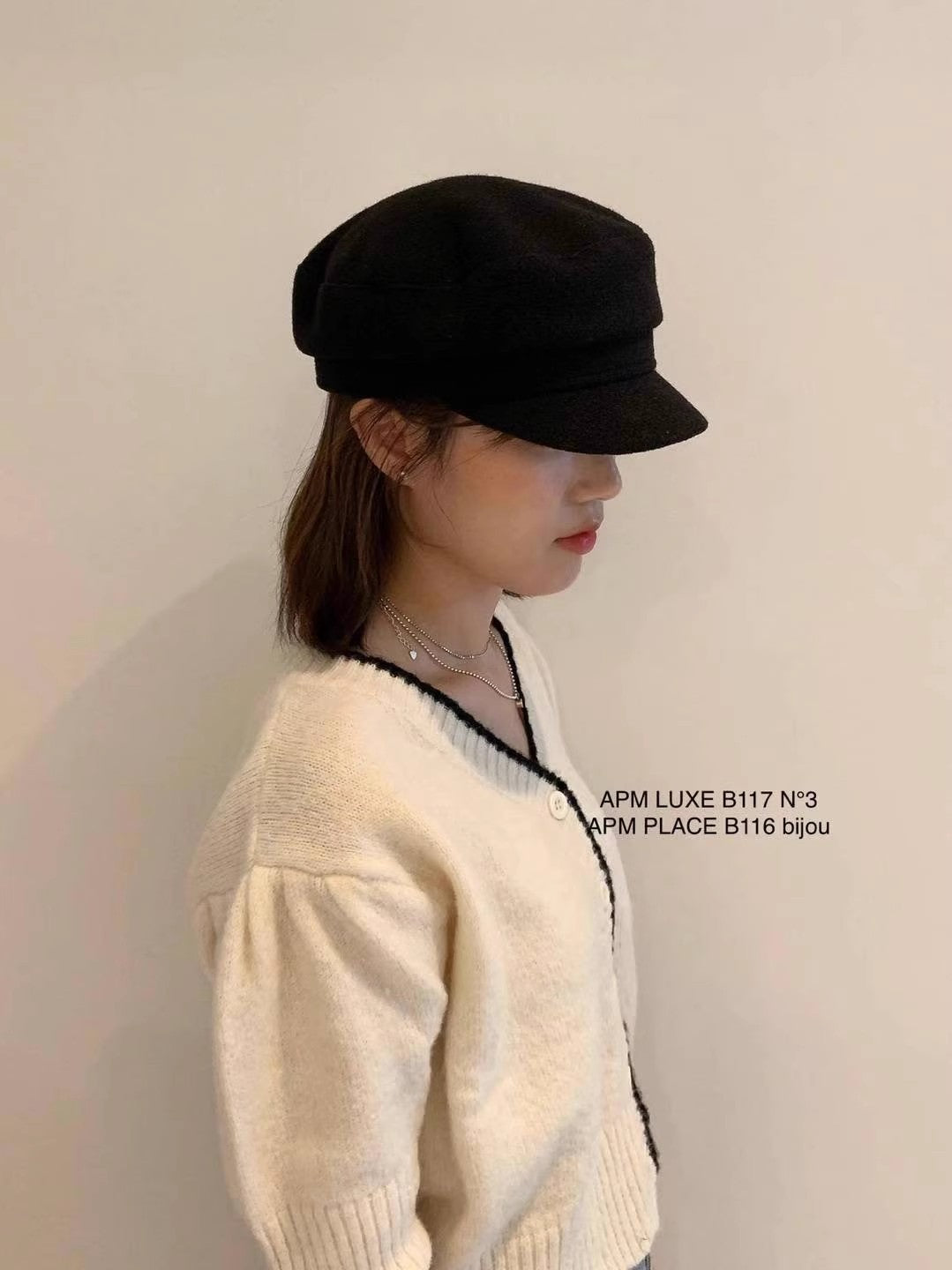 Korean Blogger Same Style Metal Button Autumn Winter Maillard Duck Bill Hat Woolen Newsboy Cap Eight Panel Hat for Women