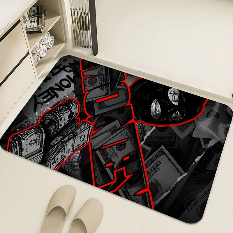 Stylish Money Design Doormat - Red and Black Pattern for a Modern Home Entrance, Perfect for Adding an Edgy Touch to Your Decor