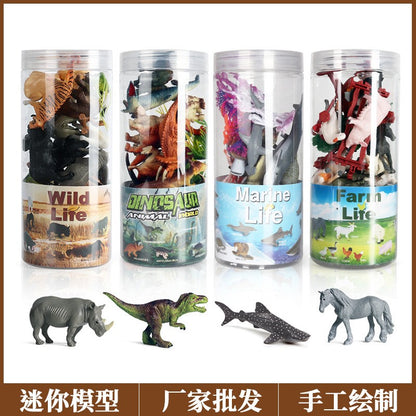 Mini Modelo Animal Fazenda de Vida Selvagem Aves Dinossauro Oceano Conjunto Animais da Planície Crocodilo Pinguim Insetos Brinquedos Micro Modelo Balde