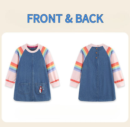 New Girls' Dress  Round Neck Children's Princess Dress Denim Fabric Toddler Kids Clothing 4-8Y