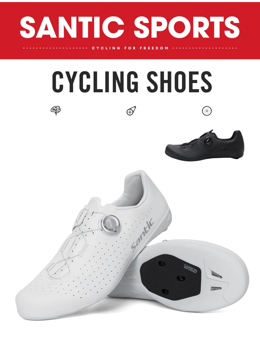 Santic Carbon Fiber Cycling Shoes Outdoor Wear Resistant Road Riding Sneakers Unisex Men Women Adjustable Pro Racing Bicyle Shoe
