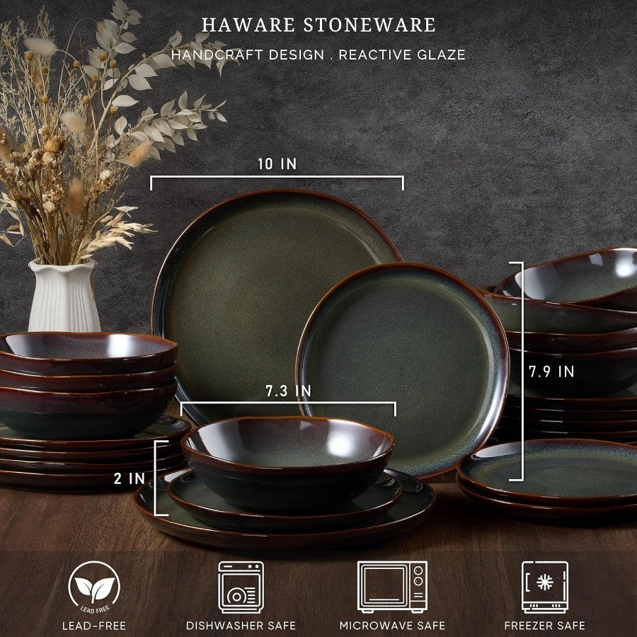 Plates and Bowls Set Stoneware Dinnerware Sets 12Piece Handpainted Dishware for 4 Ceramic Dinner Set for Home Kitchen Scratch R