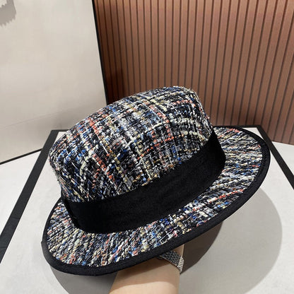 Chapéu jacquard estilo socialite europeia delicado e elegante com pérolas, chapéu de tweed rosa, chapéu de festa feminino da moda