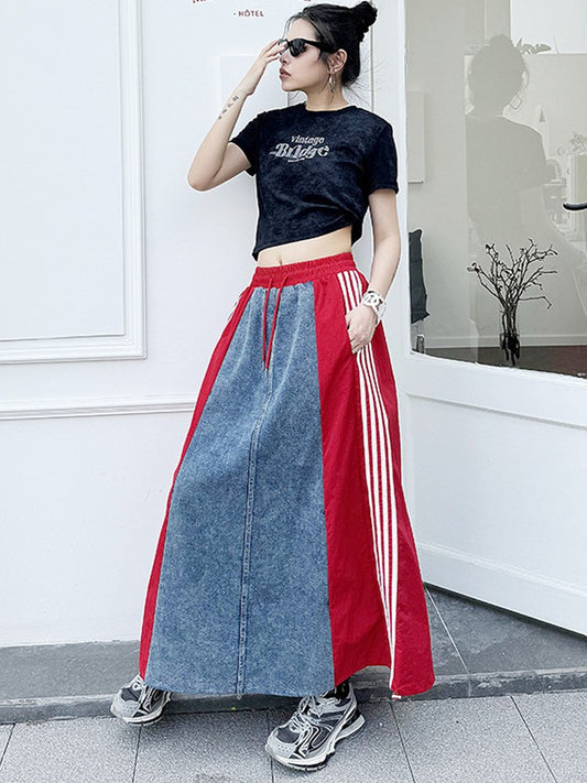 NYFS 2025 Spring Summer New Vintage Woman Skirt Loose Plus Size High Waist Patchwork Denim Long Skirts Faldas Mujer Saias