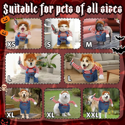 Dog Halloween Costume Pet Deadly Doll Chucky Dogs Costume with Wig, Dog Costumes for Medium Dogs Funny Party Cosplay Halloween