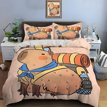 Cute Cartoon Capybara Print Bedding Set Duvet Cover 1 Duvet Cover 2 Pillowcases Adult and Children Bedding Set Christmas Gifts