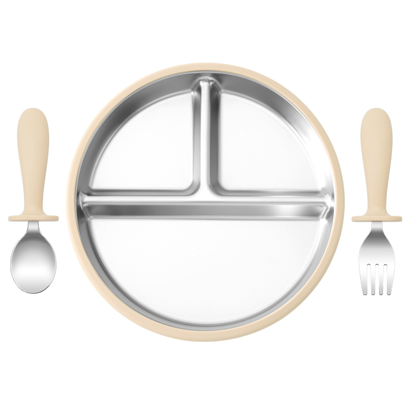 3PCS Silicone Stainless Steel Feeding Kit Toddler Sucker Feeding Dishes Plate Infant Self Feeding Training BPA Free Fork Spoon