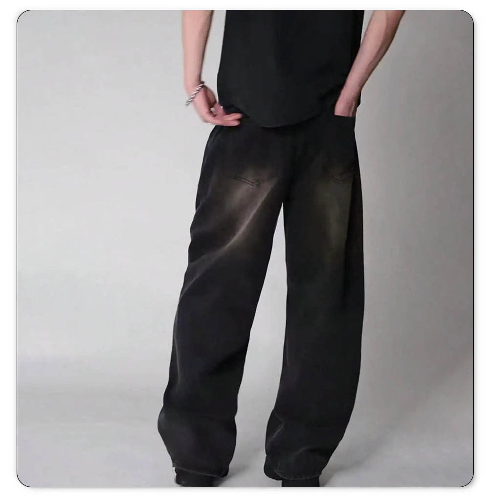 Four Season Men's Jeans Korean Version Student Casual Pants High Street Straight Loose Wide Leg Jeans Black Gray Blue Baggy Jean