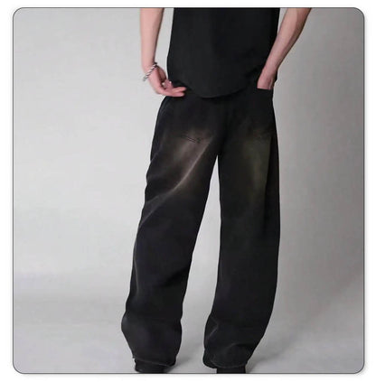 Four Season Men's Jeans Korean Version Student Casual Pants High Street Straight Loose Wide Leg Jeans Black Gray Blue Baggy Jean