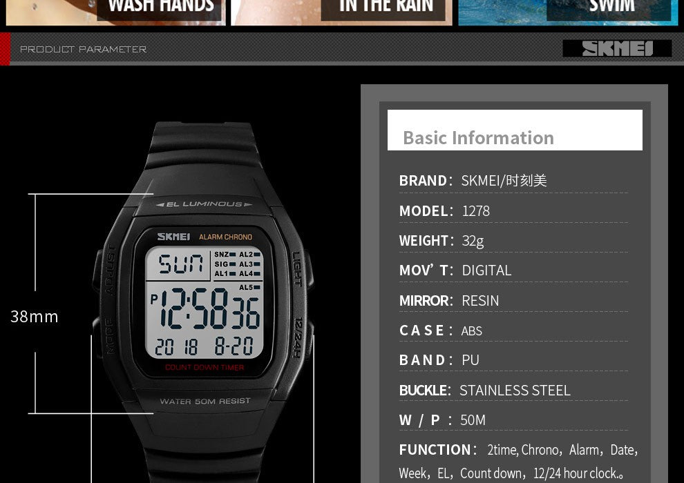 SKMEI Men Wristwatch Casual Outdoor Male Clock Luminous montre homme Digital Dual Time Sport Mens Watches 1251 2100 1278