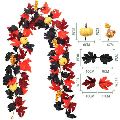 Halloween Artificial Vines Red Black Autumn Maple Leaves Fake Garland For Home Christmas Thanksgiving Party Fireplace Fall Decor