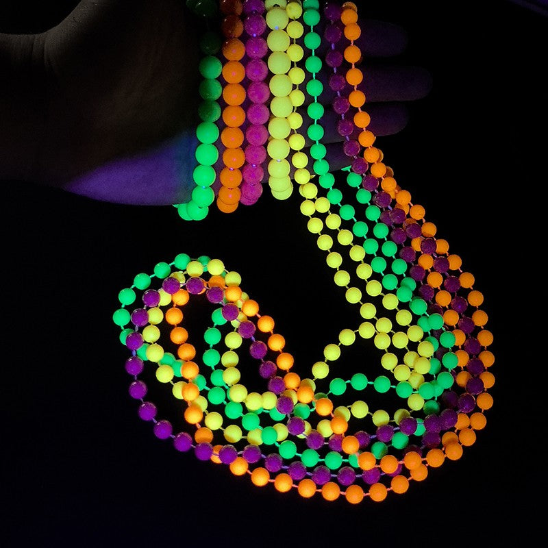 4PCS Connected Beads Necklace Bracelet Set Neon Colorful Beads String Collar Charm Bohemian Fluorescent Choker Birthday Gift