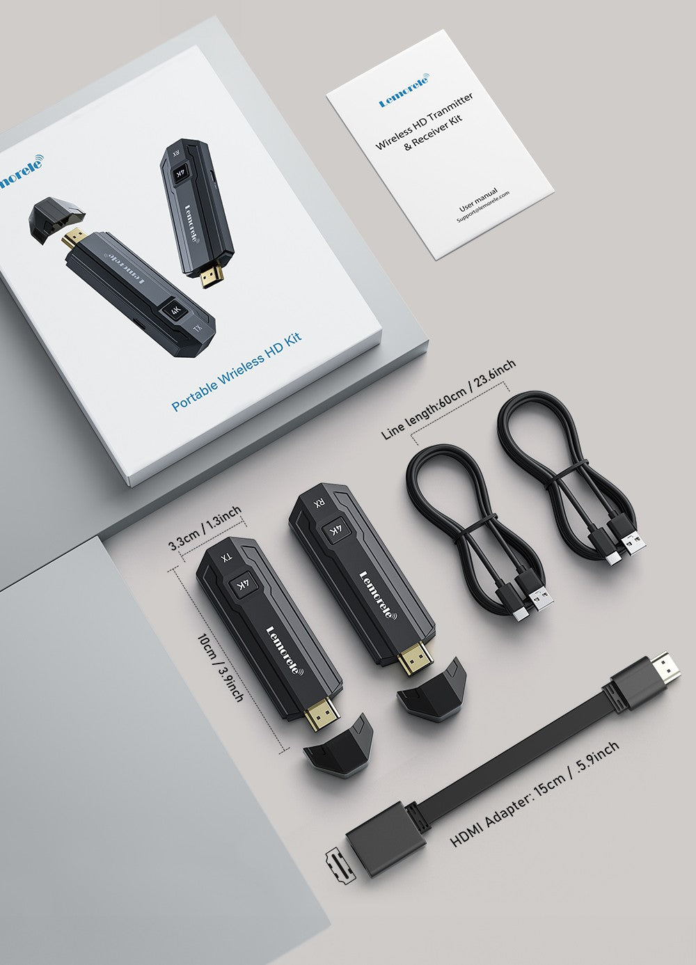 Kit Transmissor e Receptor de Vídeo HDMI Sem Fio Lemorele P50 4K, Extensor HDMI para Monitor, Projetor, HDTV, para PC, Câmera, Laptop