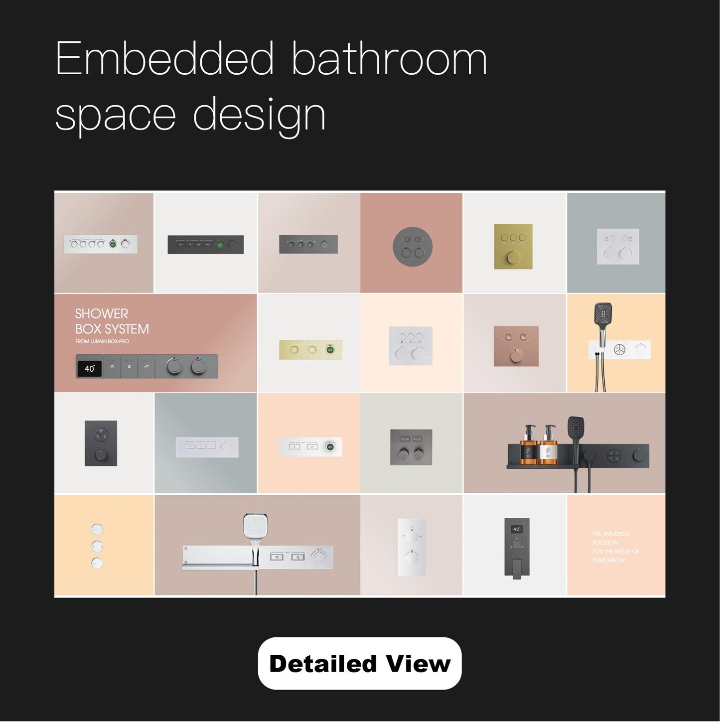 Luxury black brass wall mounted thermostatic bathroom faucet with LED digital display design, embedded hot and cold bathtub Tap