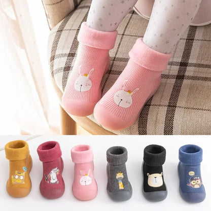 Autumn and Winter Toddler Shoes and Sock Baby Thickened Velvet Warm High Tube Boys and Girls Soft Bottom Indoor Children's Socks