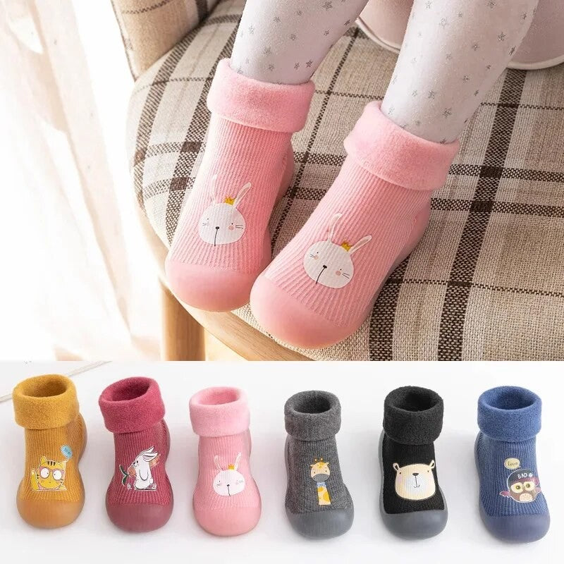 Autumn and Winter Toddler Shoes and Sock Baby Thickened Velvet Warm High Tube Boys and Girls Soft Bottom Indoor Children's Socks