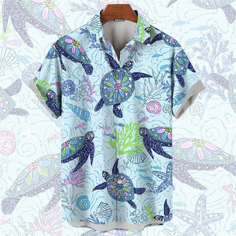 2025 Men's Shirt Hawaiian Marine Animal Print Top 2025 New Summer Whale Pattern Short Sleeved Top Camisas Estampadas