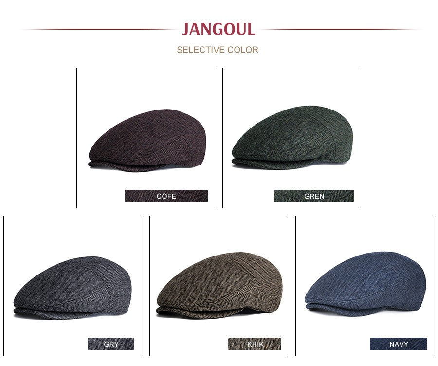 JANGOUL Men Wool Blend XL XXL Ivy Newsboy Cap Classic Tweed Gatsby Cabbie Flat Hat