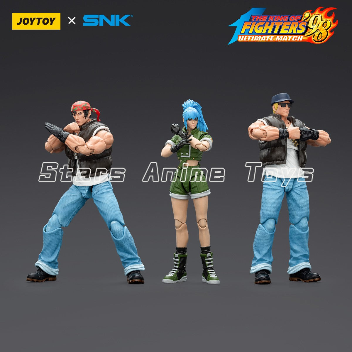 Original JOYTOY 1/18 Action Figure SNK KOF'98UM Ikari Warriors Team Leona Heidern/Ralf Jones/Clark Still Modelo de Brinquedo