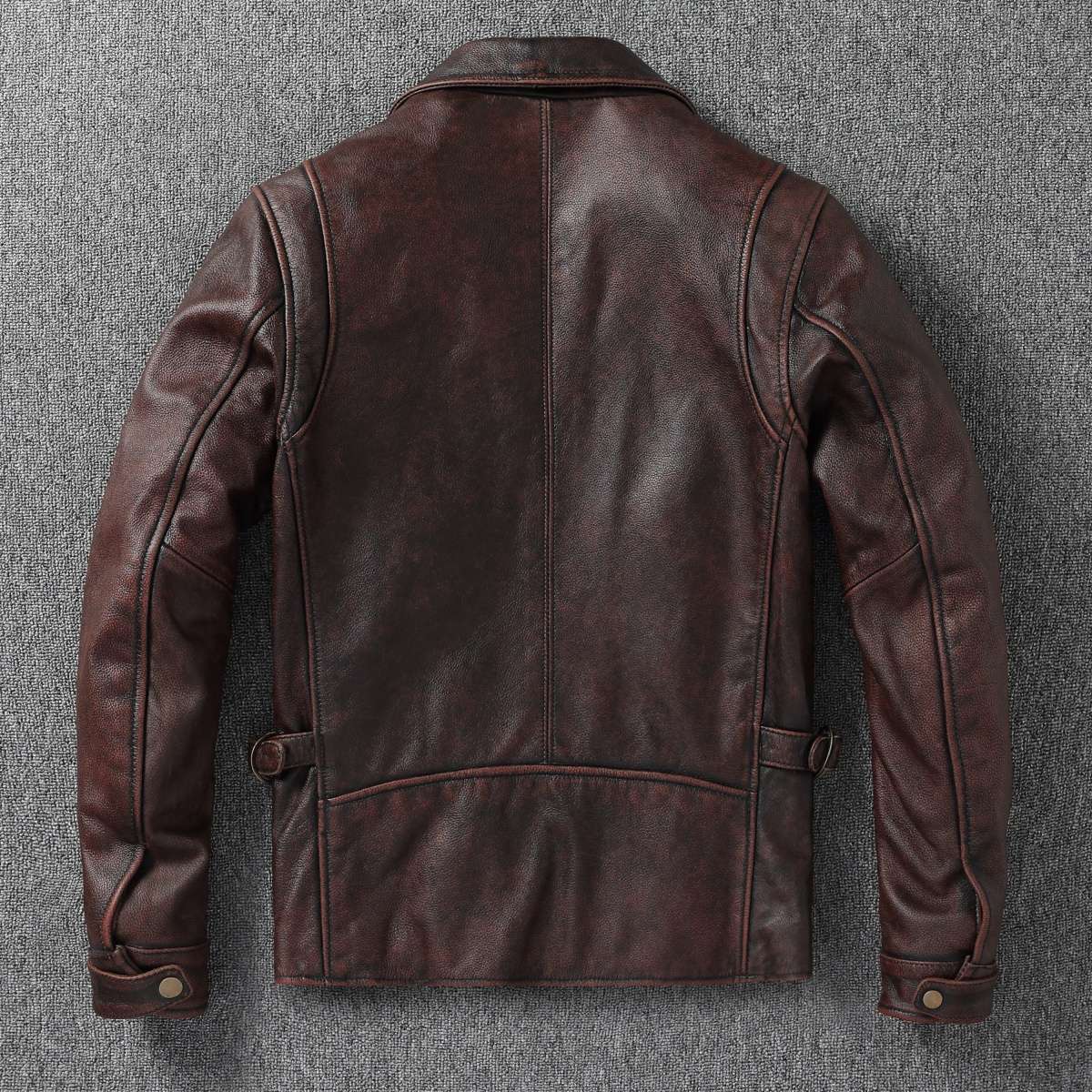 2025 New 1930s-Style Heavy Wash Leather Jacket for Men - Stone-Aged Vintage Distressed Full-Grain Cowhide Biker Coat