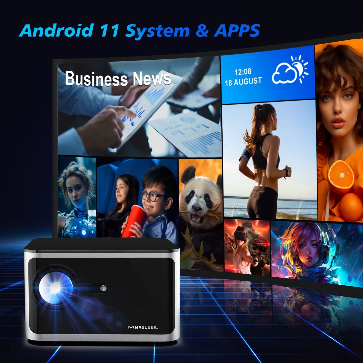 Magcubic HY350 Pro 580ANSI Projector Android 11 4K 1080P Wifi6 Voice Control Allwinner H713 Electronic Focus BT 5.0 Home Cinema