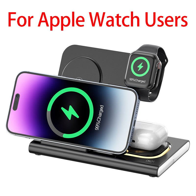 Carregador Sem Fio Dobrável 3 Em 1 De 300W Suporte Pad Estação De Carregamento Rápido De Mesa Para iPhone 16 15 14 13 Samsung Apple Watch Airpods
