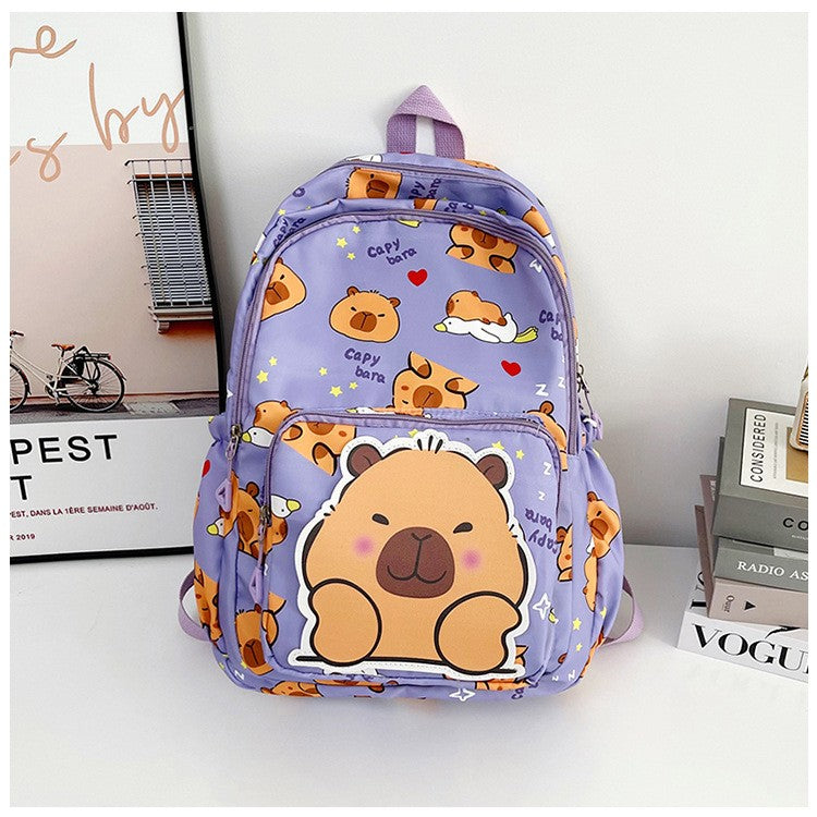 Mochila Infantil de Capivara Bonitinha de Grande Capacidade Desenho Animado Respirável Impermeável Ultraleve Adequada para Pré-escola