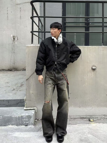 2025 Winter New Fashion Mountain Carving Imitation Wolf Fur Coat Men and Women Y2K Harajuku Hip-hop Pop Bomber Jacket Cleanfit