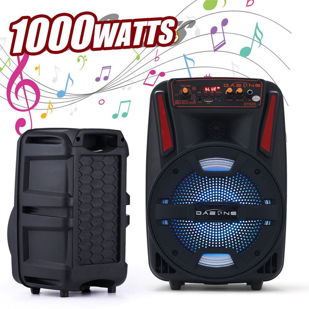 1000W Portable Bluetooth Speaker 8" Subwoofer Heavy Bass Sound System Party With Remote and Mic Led Light DJ karaoke Speaker