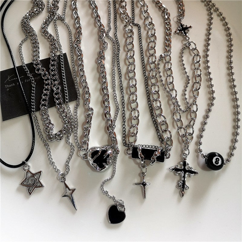 Colar com Pingente de Cruz Gótica Preta e Estrela Y2k Gargantilha Feminina Masculina Charm Grunge Punk Joias da Moda ?Acessórios Harajuku Emo