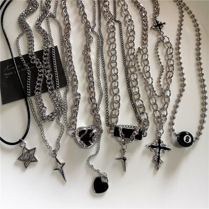 Colar com Pingente de Cruz Gótica Preta e Estrela Y2k Gargantilha Feminina Masculina Charm Grunge Punk Joias da Moda ?Acessórios Harajuku Emo