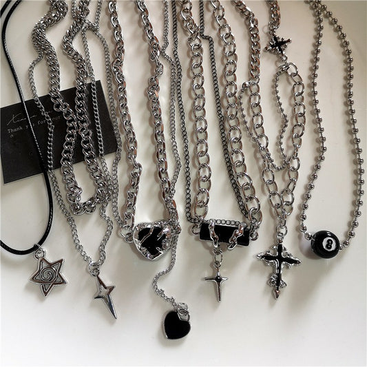 Gothic Black Cross Star Pendant Chain Necklace Y2k Choker Women Men Charm Grunge Punk Fashion Jewelry ?Harajuku Emo Accessories