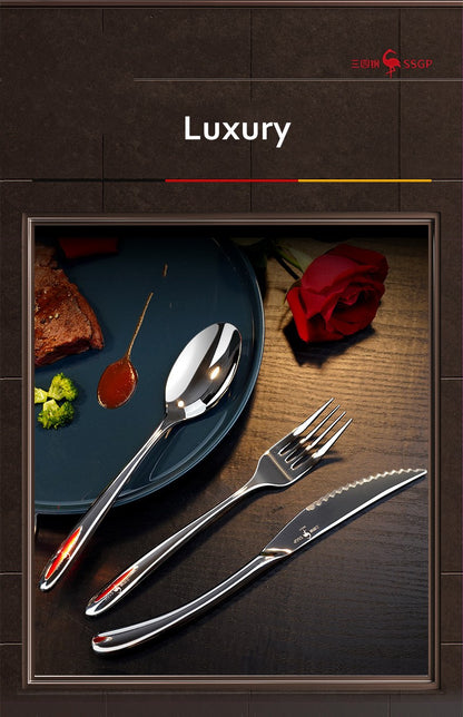 Conjunto de Talheres de Luxo em Aço Inoxidável 316 com Certificação LFGB, Estilo Clássico, Garfo Faca Colher, Ultra Grosso para Banquete e Jantar