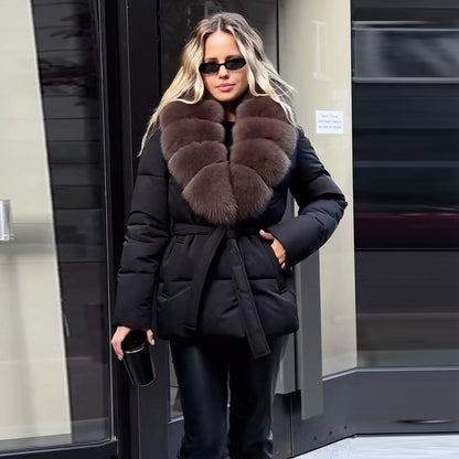 Fashion Fur Patchwork Short Warm Coat Women Lapel Lace Up Long Sleeve Coats Female 2025 Autumn Winter Lady Outwears New