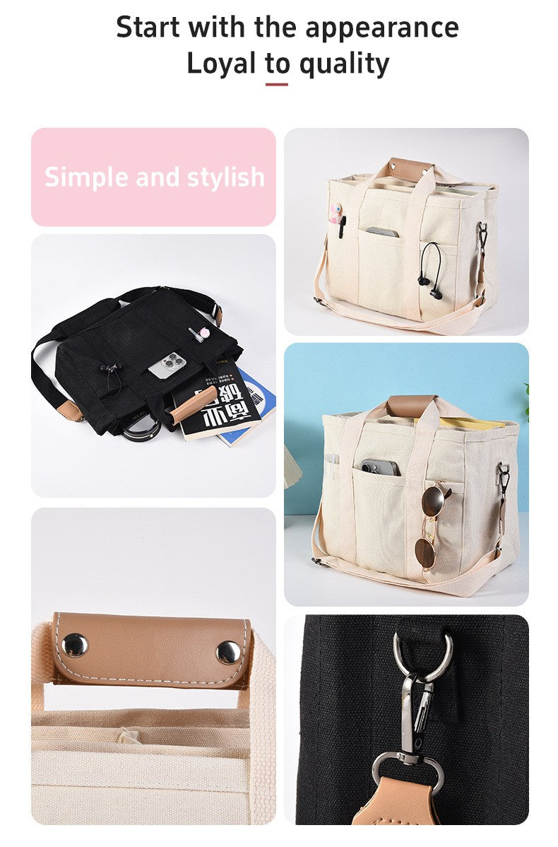 Multi Pocket Women's Canvas Handbag Large Capacity Casual Tote Bag Shopper Shoulder Bag For Female Mummy Bag