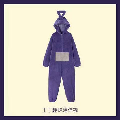 Adult Kids Teletubbies Costumes Soft Long Sleeves Piece Pajamas Costume Lala Home Clothes Cosplay Adult Unisex HomeWear