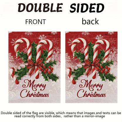 Merry Christmas Garden Flag Polyester Banner with Festive Holly Berries Cursive Letter Outdoor Garden Yard Christmas Decorations