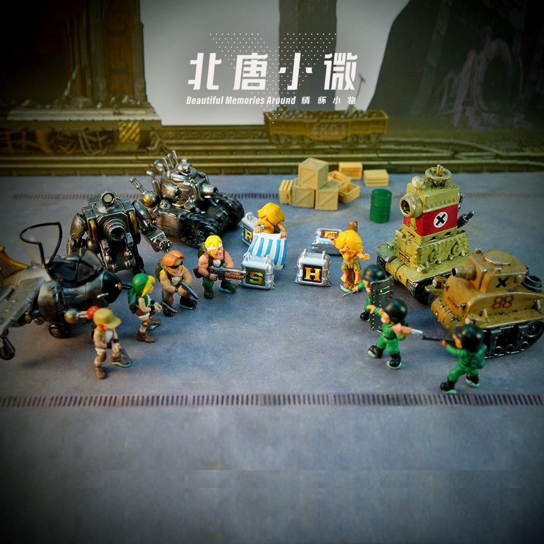 1:64 Metal Slug Genuine Tide Play Figura Snk Feita à Mão Metralhadora Pesada Lança-chamas Boneca Tanque Soldado Inimigo