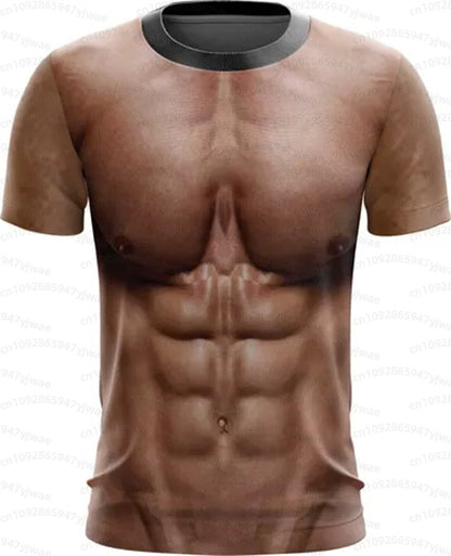 Funny muscular man pattern spoof 3D print sport Quick-dry Breatha men's T-shirt outdoor street role-playing  cosplay t-shirt
