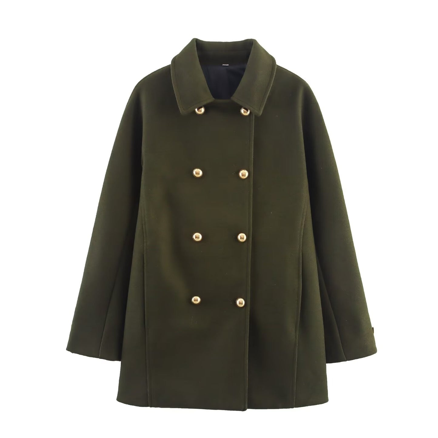 Thickened Double-Breasted Warm Collar Two-Tone Women's Winter Coat Fashionable Commute Style Polyester Fiber Long Sleeve Coat