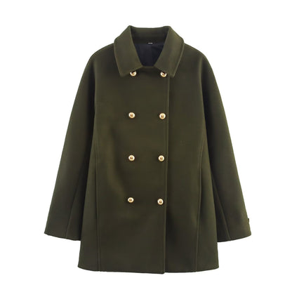 Thickened Double-Breasted Warm Collar Two-Tone Women's Winter Coat Fashionable Commute Style Polyester Fiber Long Sleeve Coat