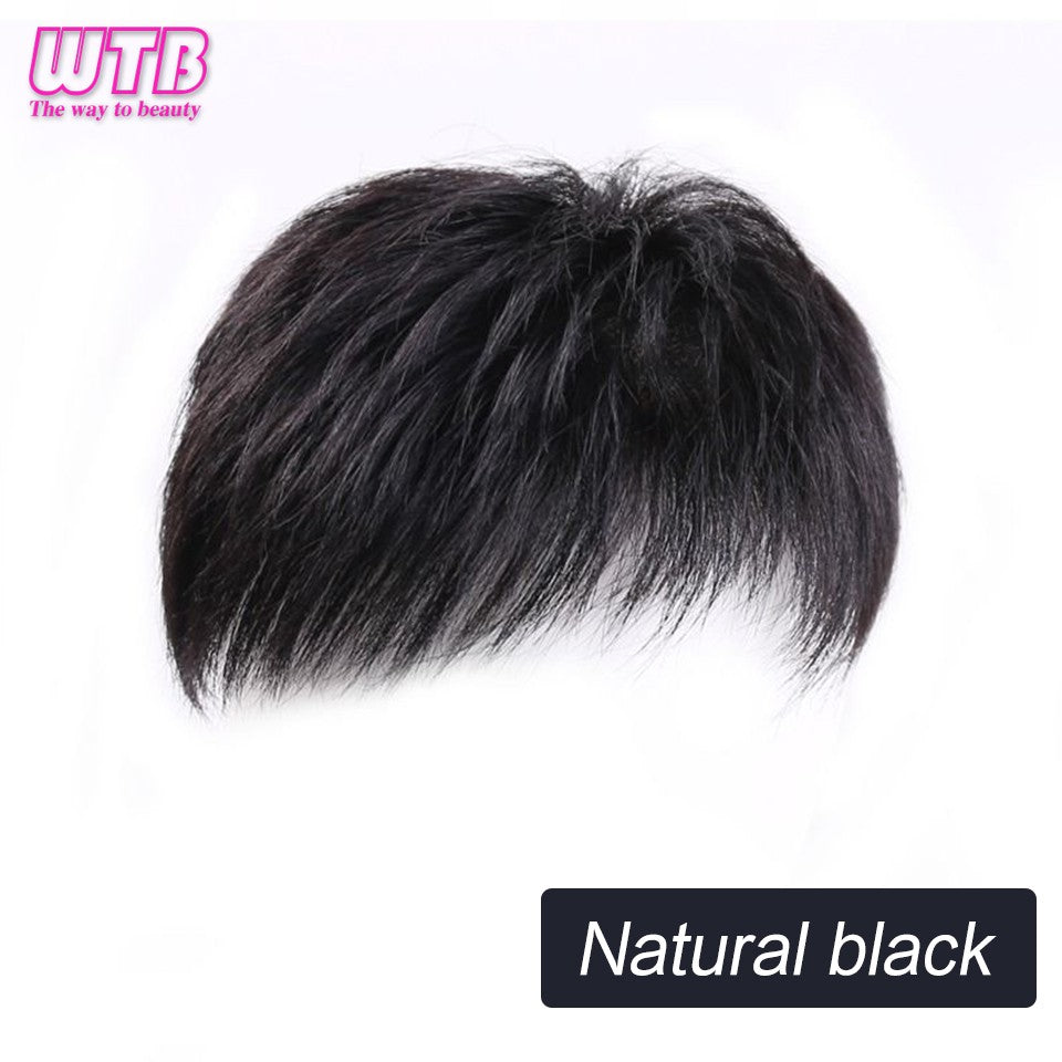 Peruca Curta Masculina de Cabelo Sintético Natural para Homens Jovens com Calvície, Queda de Cabelo, Linha Fina Alta, Aplique com Clipes