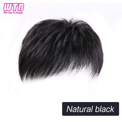 Peruca Curta Masculina de Cabelo Sintético Natural para Homens Jovens com Calvície, Queda de Cabelo, Linha Fina Alta, Aplique com Clipes