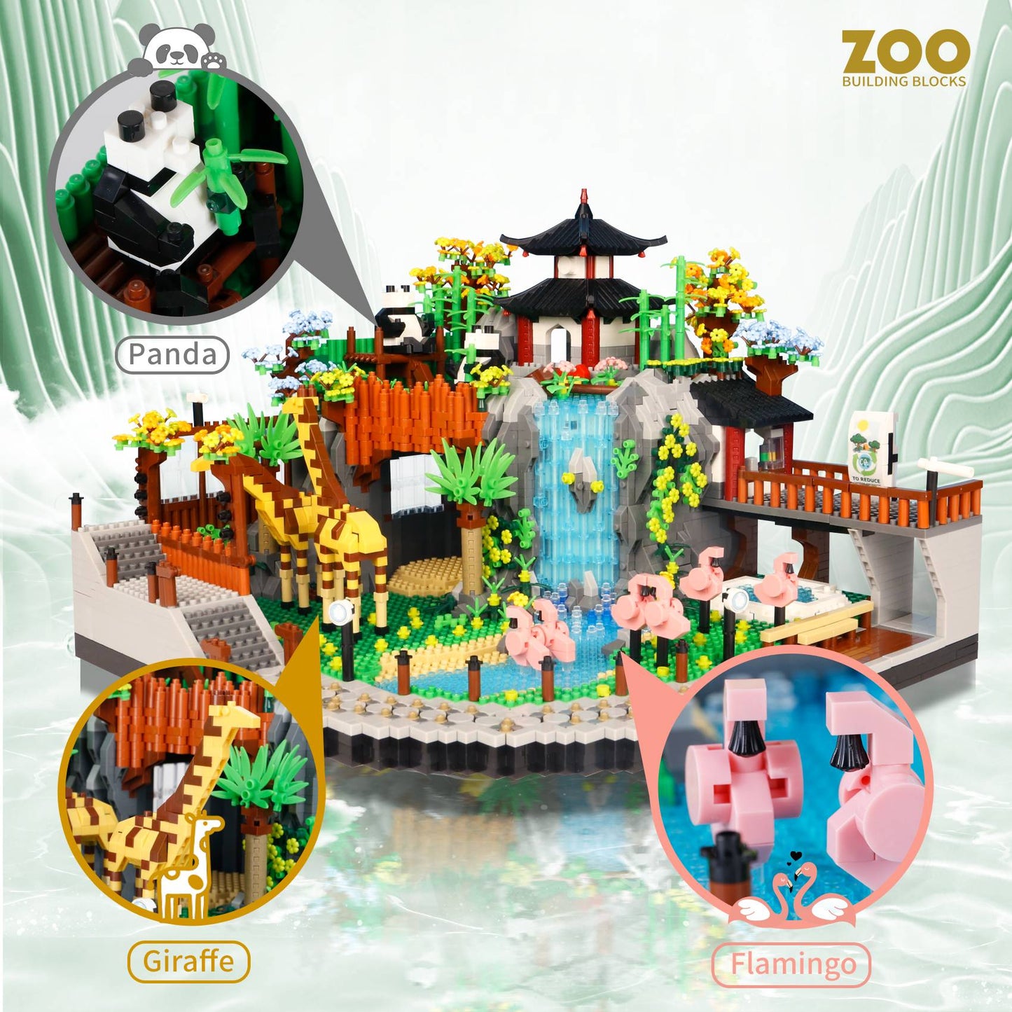 5000 PEÇAS Blocos de Construção Jardim Zoológico Cidade Girafa Panda Parque Zoológico Rua Vista Montar Micro Tijolos Brinquedos Presentes Crianças